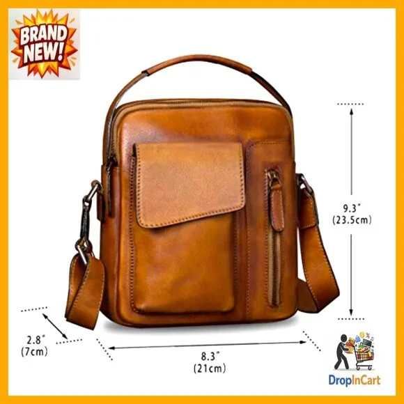 Vintage Genuine Leather Messenger Bag Crossbody Satchel Retro Style Adjustable